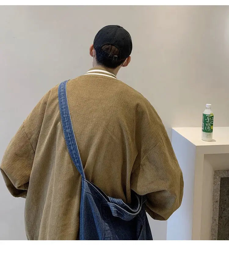 corduroy baseball jacket mens spring ins fashion brand sports all match jacket spring and autumn korean style trendy jacket top unique default style 4857