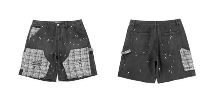 ripped holes patchwork denim jeans shorts mens high street straight short jeans hip hop streetwear casual short joggers pants unique joggers style 5215