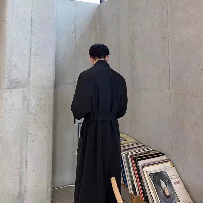 Khaki Black Trench Coat Men Fashion Autumn Oversized Long Coat Men Korean Loose Windbreaker Jacket Mens Overcoat M-2XL Street King Limited