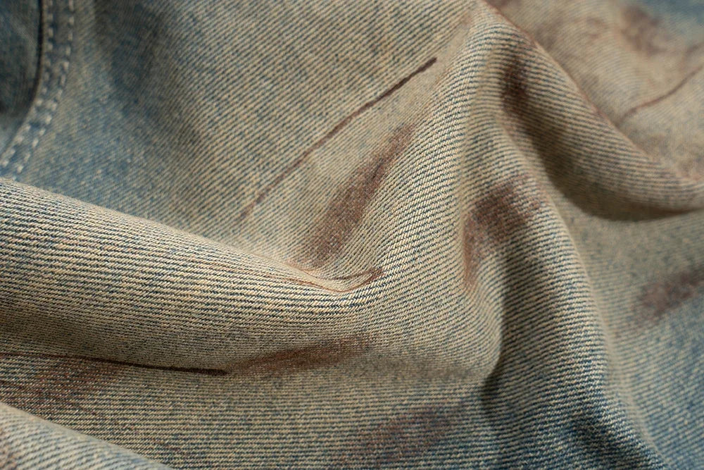 handmade distressed mud dyed dirty baggy blue jeans for men straight baggy casual overalls harajuku loose denim trousers unique jeans style 2218