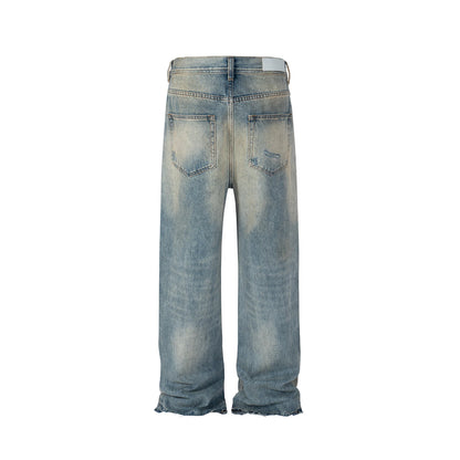 vintage washed hole damaged jeans pants for men streetwear y2k ripped black denim trousers pantalones hombre baggy cargos unique cargo style 3524