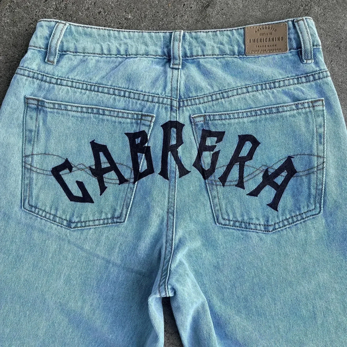 harajuku high street y2k baggy jeans punk popular print wide leg denim pants jeans streetwear trouser men clothing unique jeans style 1996