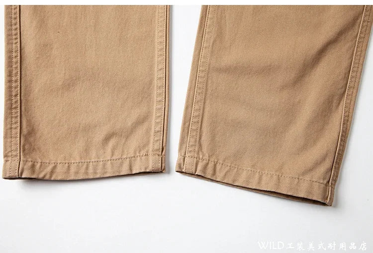 autumn winter heavyweight pure cotton thick american retro workwear khaki pants business casual mens basic solid color pants unique default style 1053