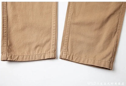 autumn winter heavyweight pure cotton thick american retro workwear khaki pants business casual mens basic solid color pants unique default style 1053