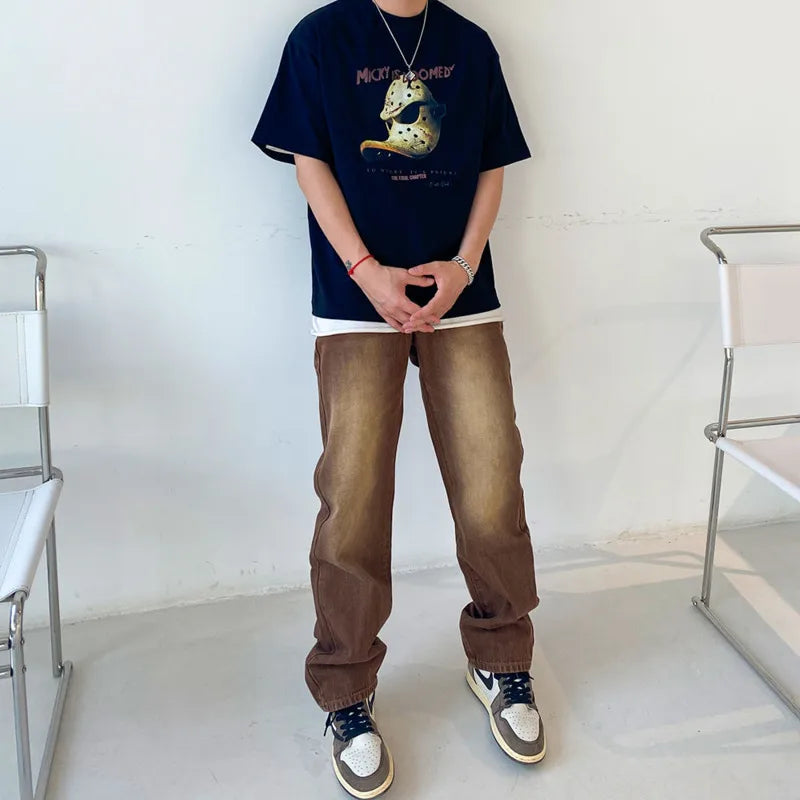 Brown Baggy Jeans Men Fashion Retro Casual Straight Jeans Men Streetwear Korean Hip Hop Denim Pants Mens Trousers S-2XL Street King Limited