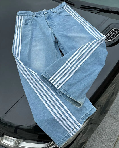 hip hop retro side stripes graphic baggy jeans casual streetwear sweatpants y2k pants gothic womens mens trousers urban active pants