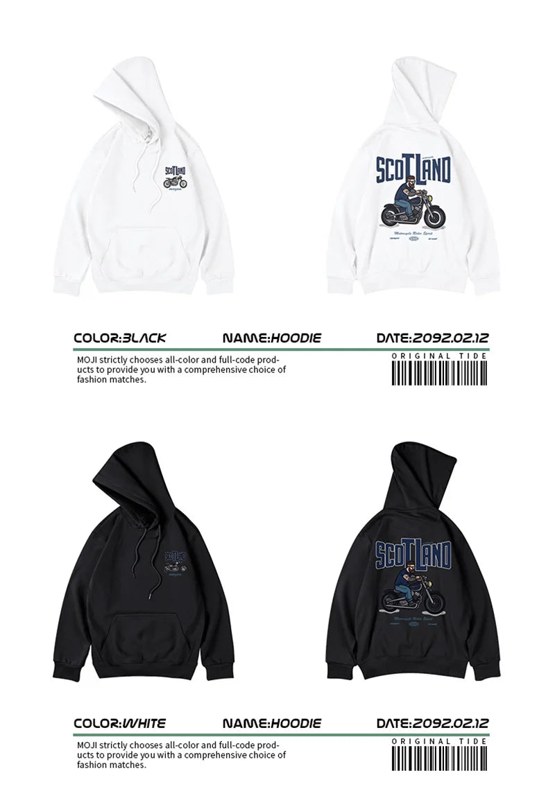 Autumn Motorcycle Men's Printed Hoodies Hip Hop Fashion Streetwear Baggy Sweatshirts Hombre Vintage Pullover Fleece Y2K Hoodie Street King Limited
