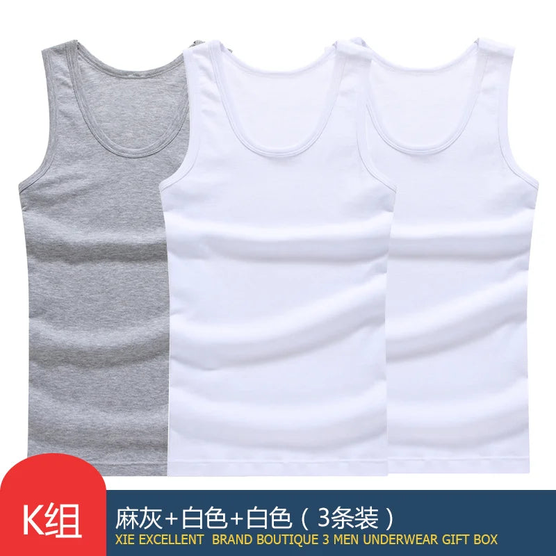 Hot Sale 3pcs / 100% Cotton Mens Sleeveless Tank Top Solid Muscle Vest Undershirts O-neck Gymclothing Tees Whorl Tops Street King Limited