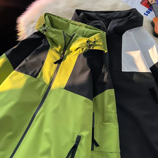 american style clash color waterproof jacket for men new outdoor climbing windbreaker casual punching jackets male coats relaxed fit trousers
