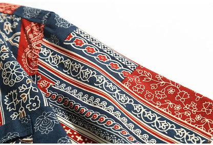 Korean Hawaiian Cuban collar retro printed shirt men American handsome simple casual versatile loose beach short-sleeved shirt Street King Limited