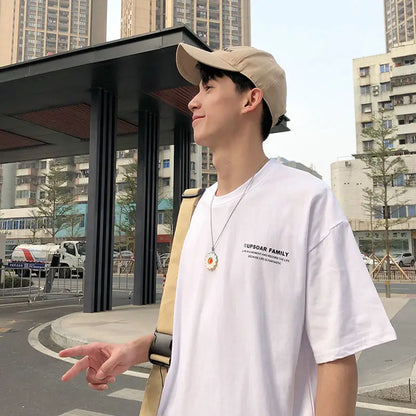 Pure cotton short-sleeved men's summer Hong Kong style design t-shirt ins trendy brand loose bottoming versatile round neck tops Street King Limited