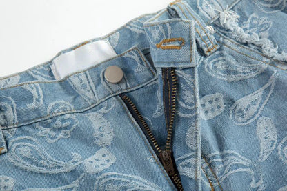 men distressed ripped patchwork paisley denim jean trouser fashion zipper biker jeans streetwear flare pants loose joggers jeans unique joggers style 4017