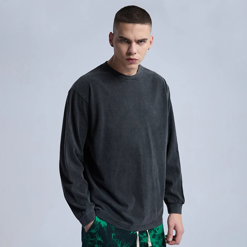 Rainbowtouches Washed Long Sleeve T-Shirts Vintage Pattern Long T-Shirts Men High Street Fashion Washing Oversized Men Street King Limited