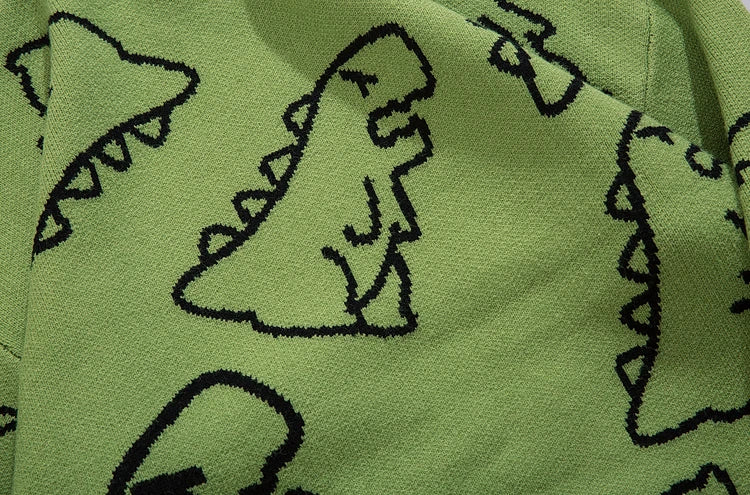 Fashion Knitted Sweater Autumn Winter O-neck Dinosaur Pattern Pullover Streetwear Unisex Casual Loose Sweaters Jumper Knitwears Street King Limited