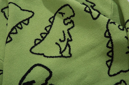 Fashion Knitted Sweater Autumn Winter O-neck Dinosaur Pattern Pullover Streetwear Unisex Casual Loose Sweaters Jumper Knitwears Street King Limited