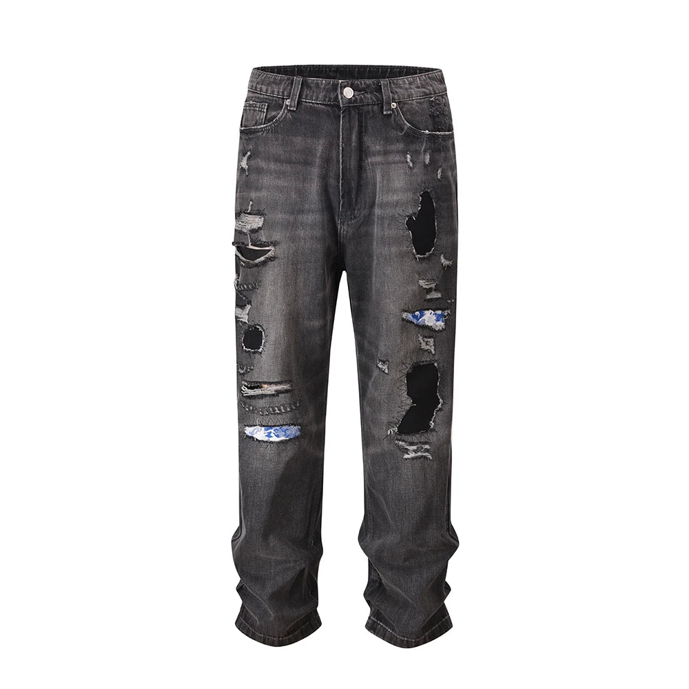 frayed hole washed pantalones hombre baggy jeans mens straight hip hop casual ropa y2k denim pants oversized cargo trousers baggy cargo bottoms
