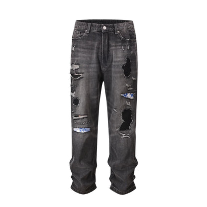 frayed hole washed pantalones hombre baggy jeans mens straight hip hop casual ropa y2k denim pants oversized cargo trousers baggy cargo bottoms