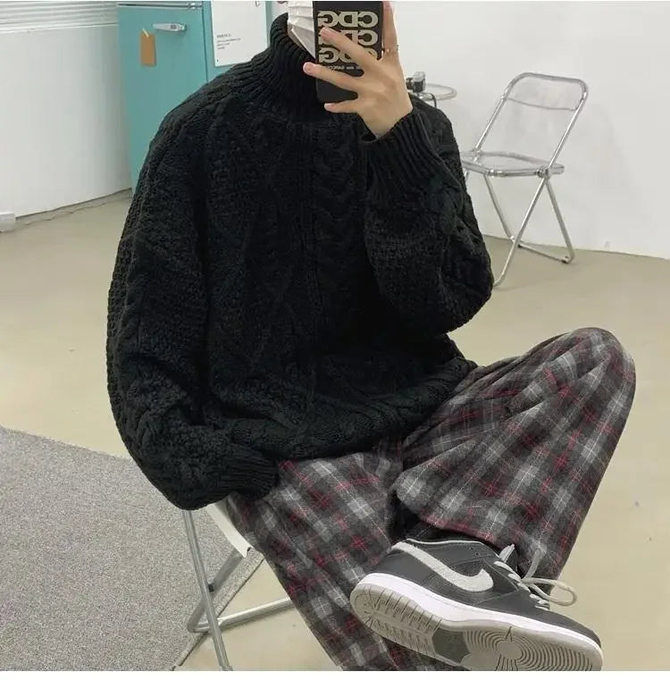 Retro turtleneck sweater for men in autumn and winter loose and versatile high street sweater trendy brand ins casual jacket top Street King Limited