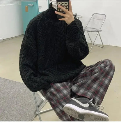 Retro turtleneck sweater for men in autumn and winter loose and versatile high street sweater trendy brand ins casual jacket top Street King Limited