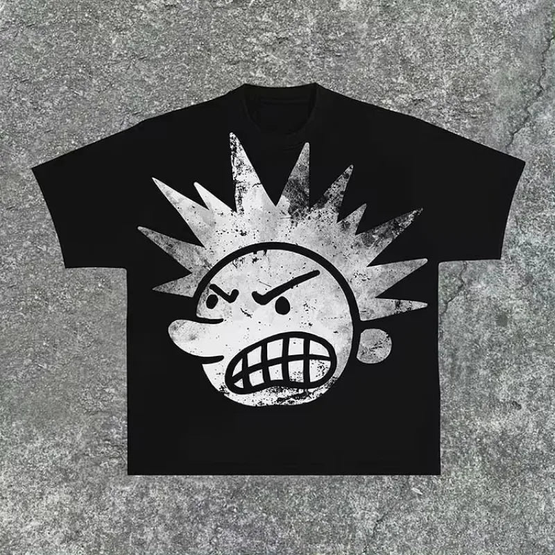Street Y2K New Fashion Pattern Printing Spot Cotton T-shirt Men Harajuku Hip Hop Retro Joker Short Sleeved Couple Casual T-shirt Street King Limited