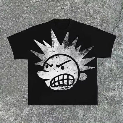 Street Y2K New Fashion Pattern Printing Spot Cotton T-shirt Men Harajuku Hip Hop Retro Joker Short Sleeved Couple Casual T-shirt Street King Limited