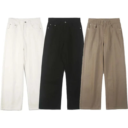 men solid color denim wide leg straight streetwear fashion loose casual jeans pants women y2k jeans trousers vintage washed jeans