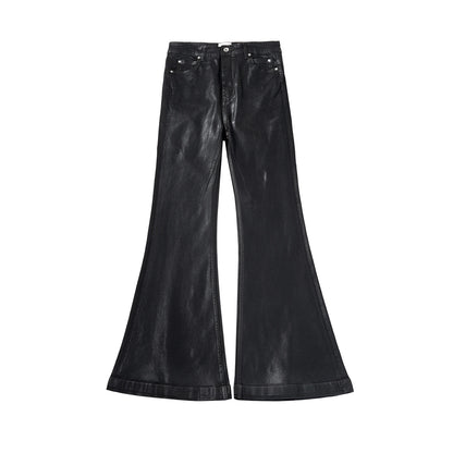 Streetwear Black Wax Leather Strecth Jeans for Men Ropa Hombre Baggy Y2k Flare Pants Oversized Straight Denim Trousers Street King Limited