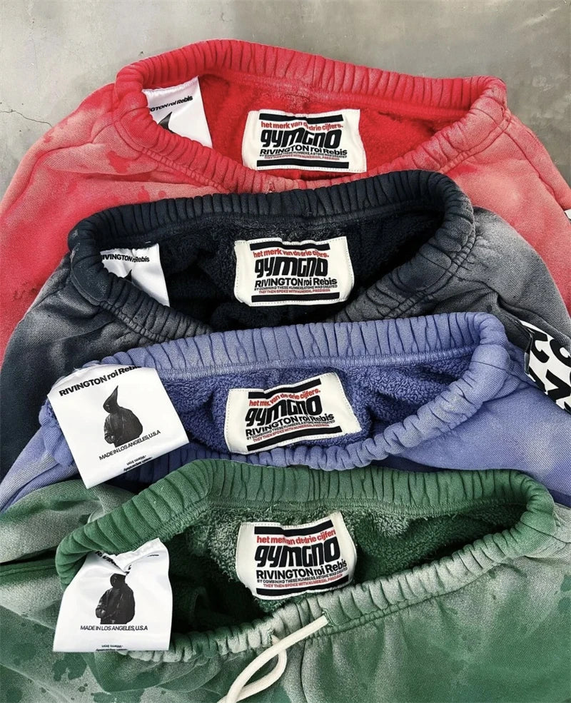 RRR123 2024 New Sports Shorts Heavyweight Washed Graffiti Print Vintage Drawstring Capris Casual High Street Loose Curled Y2K Street King Limited