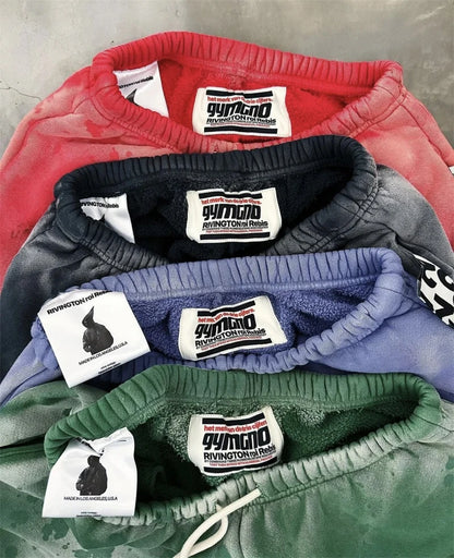 RRR123 2024 New Sports Shorts Heavyweight Washed Graffiti Print Vintage Drawstring Capris Casual High Street Loose Curled Y2K Street King Limited