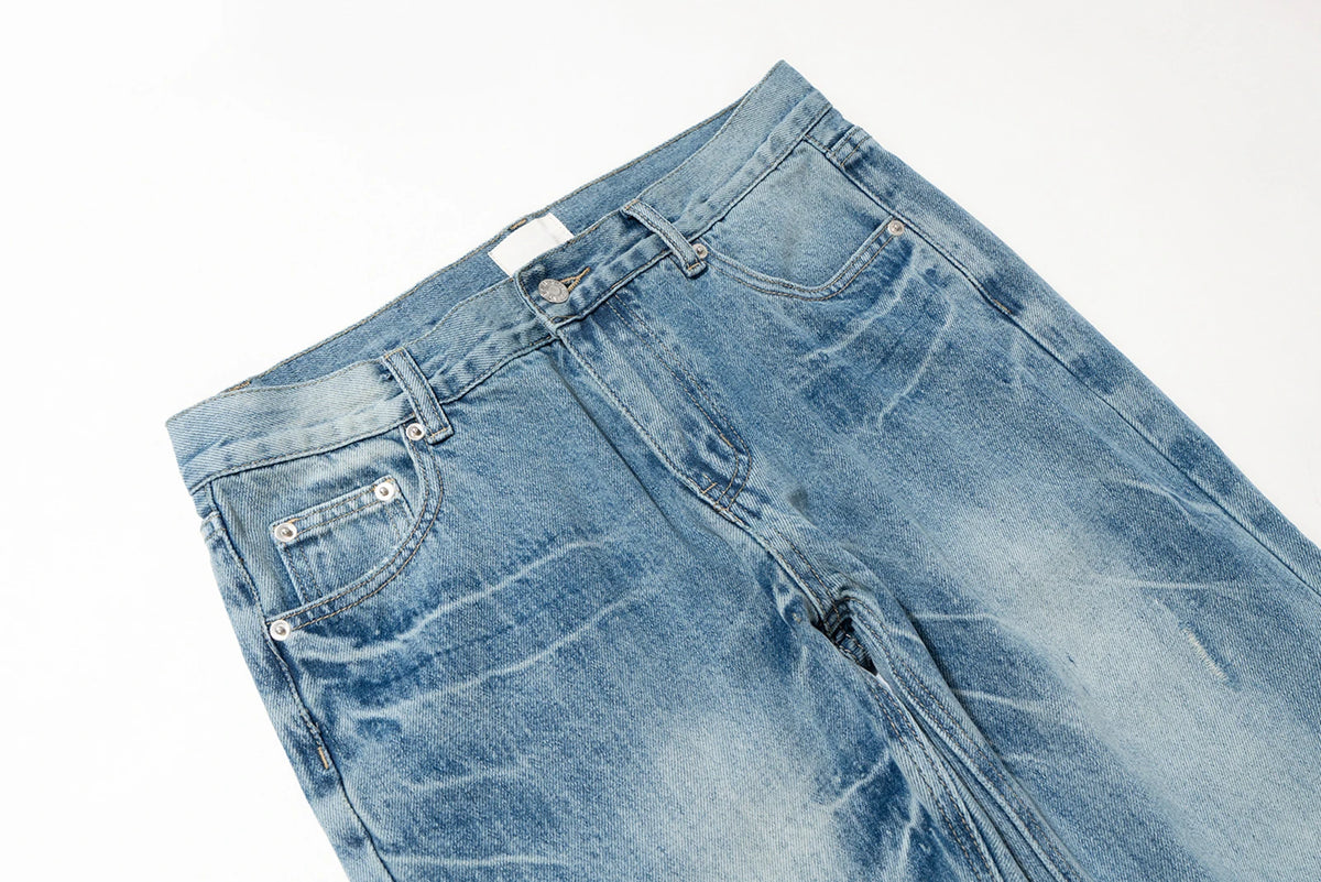 streetwear ropa hombre lightning pattern washed split jeans for men washed pocket baggy casual denim trousers oversized cargos unique cargo style 3748
