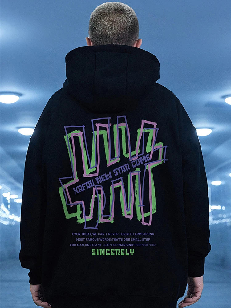 Retro Graffiti Letter Print Letter Pullover Hoodies Men's Streetwear Oversized Fleece Hooded Sweatshirts Casual Y2K Hoodie Street King Limited