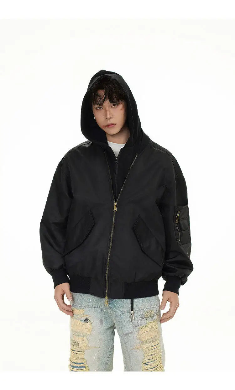 splice hat flight jacket men women streetwear fashion loose casual short hooded bomber jacket couple hoody coat outerwear unique shorts style 625