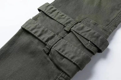 mens high street jeans casual hip hop military cargo pockets trousers new fashion slim fit zipper skinny denim pants joggers unique joggers style 1697
