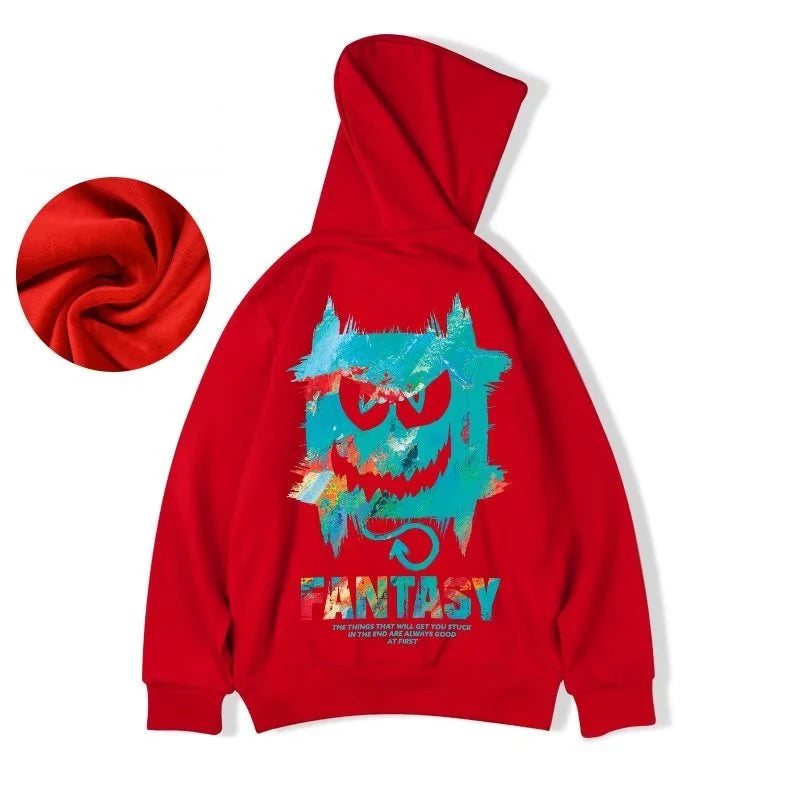 Harajuku Devil Graffiti Print Oversized Hoodies For Men Autumn Hooded Sweatshirts Couples Hip Hop Fashion Hoodie y2k Streetwear Street King Limited