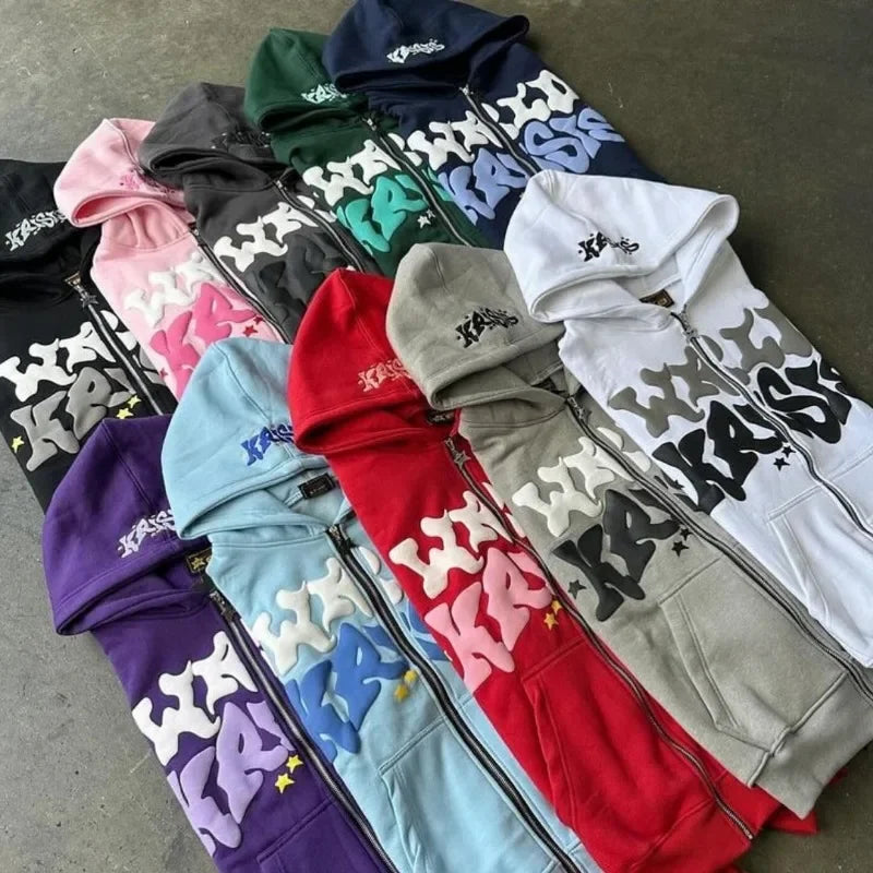 Y2k Street Retro Letter Print Loose Casual Fashion Zipper Hoodie Women Harajuku Hip-hop Versatile Oversized Sweatshirt Men Street King Limited