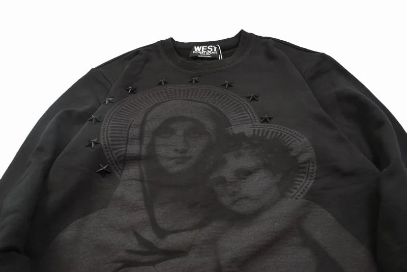 New 2022 Novelty Men Stereo Star Virgin Mary Halo Hoodies Hoody hooded Sweatshirts velvet Cotton Drake Thicken Fleece #E36 Street King Limited