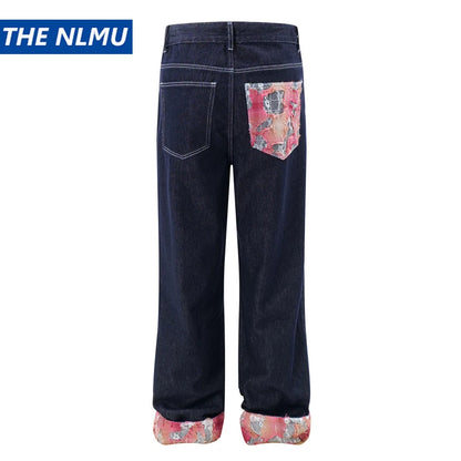 fashion men jeans pocket patchwork loose denim pants hip hop streetwear baggy trousers y2k men s jeans denim street jeans