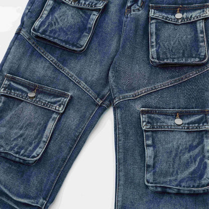 2024 multi pocket jeans vintage mens harajuku cargo denim pants retro hip hop straight loose jean pants 1 unique cargo style 229