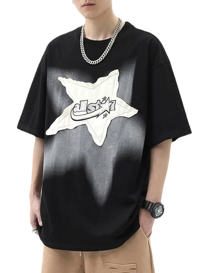 Men Oversized T Shirt Star Spliced Harajuku Streetwear Tshirts New Unisex Fashion Casual Loose Cotton Hip Hop Y2K T-shirt Tops Street King Limited