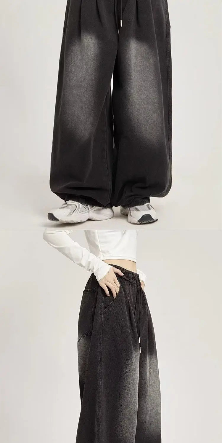 y2k american street hip hop men and women trendy personality straight tube loose jeans couple retro washed wide leg casual pants unique jeans style 4691