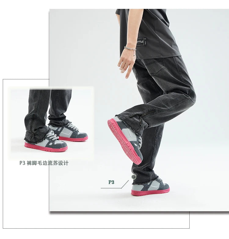men streetwear hem zipper plus size distressed retro fashion loose casual denim pants jeans cityboy jeans trousers 28 40 unique jeans style 2612