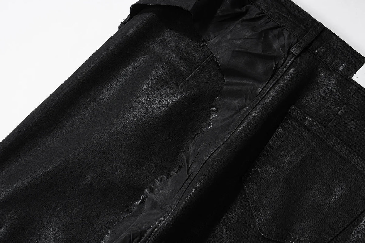y2k streetwear wax leather strecth jeans for men and women ropa hombre baggy flare pants oversized straight denim trousers 1 unique jeans style 331