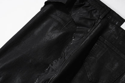 y2k streetwear wax leather strecth jeans for men and women ropa hombre baggy flare pants oversized straight denim trousers 1 unique jeans style 331