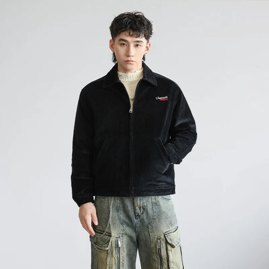 men american streetwear vintage fashion corduroy plus size loose casual short jacket bomber coat outerwear cityboy cargo jacket combat utility trousers