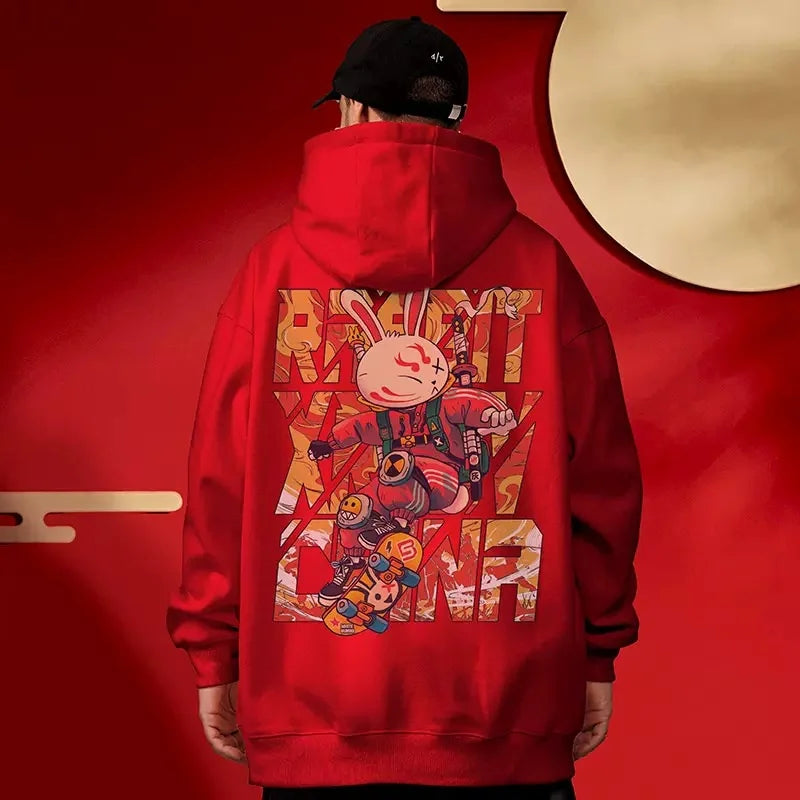 Anime Skateboard Rabbit Print Hoodies Men's Japanese Y2K Hoodie Sweatshirts Autumn Casual Pullover Male Funny Hoody Streetwear Street King Limited