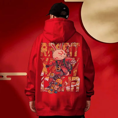 Anime Skateboard Rabbit Print Hoodies Men's Japanese Y2K Hoodie Sweatshirts Autumn Casual Pullover Male Funny Hoody Streetwear Street King Limited