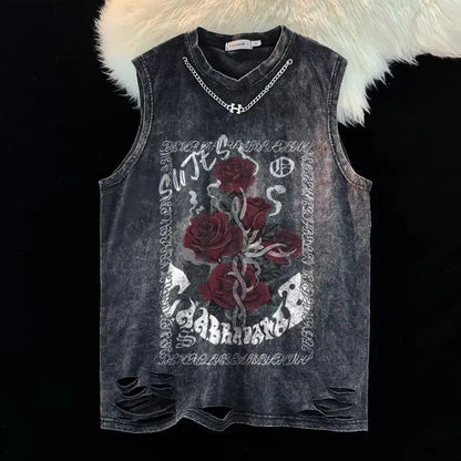 European and American pure cotton washed T-shirts for men and women in summer American fashion brand high street hip-hop vests Street King Limited
