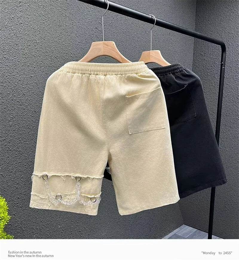 summer men suede straight shorts 2024 new y2k streetwear design drawstring bermudas hombre vintage baggy basketball shorts unique shorts style 3207