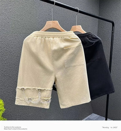 summer men suede straight shorts 2024 new y2k streetwear design drawstring bermudas hombre vintage baggy basketball shorts unique shorts style 3207