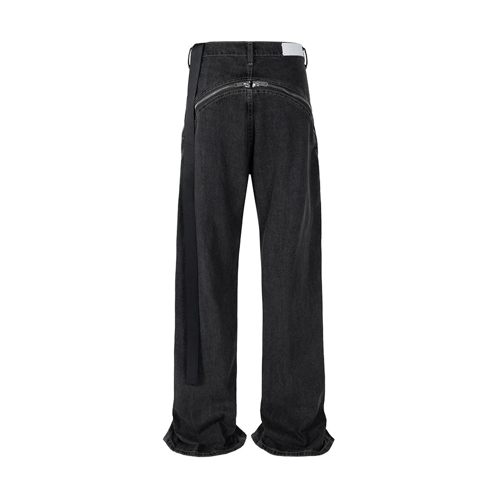 ro style spiral long zipper straight baggy jeans for men and women streetwear y2k pantalones hombre casual denim trousers vintage washed jeans